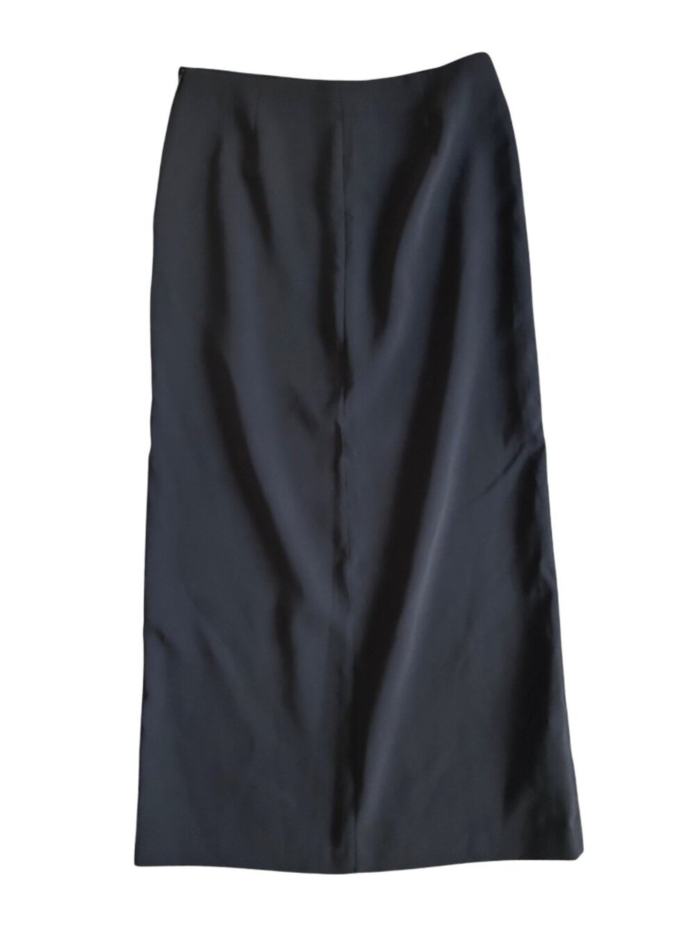 Mango Women's Sz 12 Black Midi Pencil Skirt With Back Slit & Side Zip